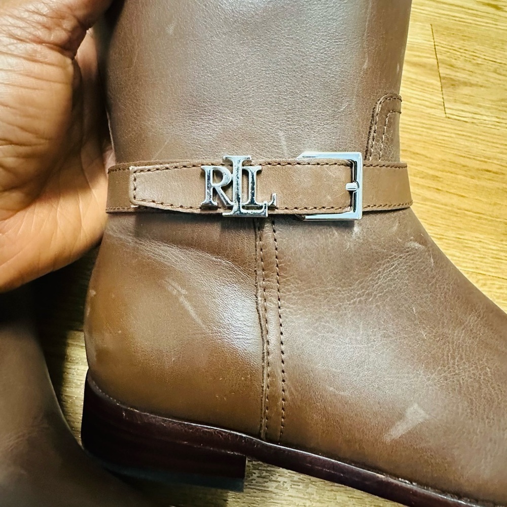 RALPH Lauren Distressed Brown Tall Leather Riding Boots - Picture 9 of 14